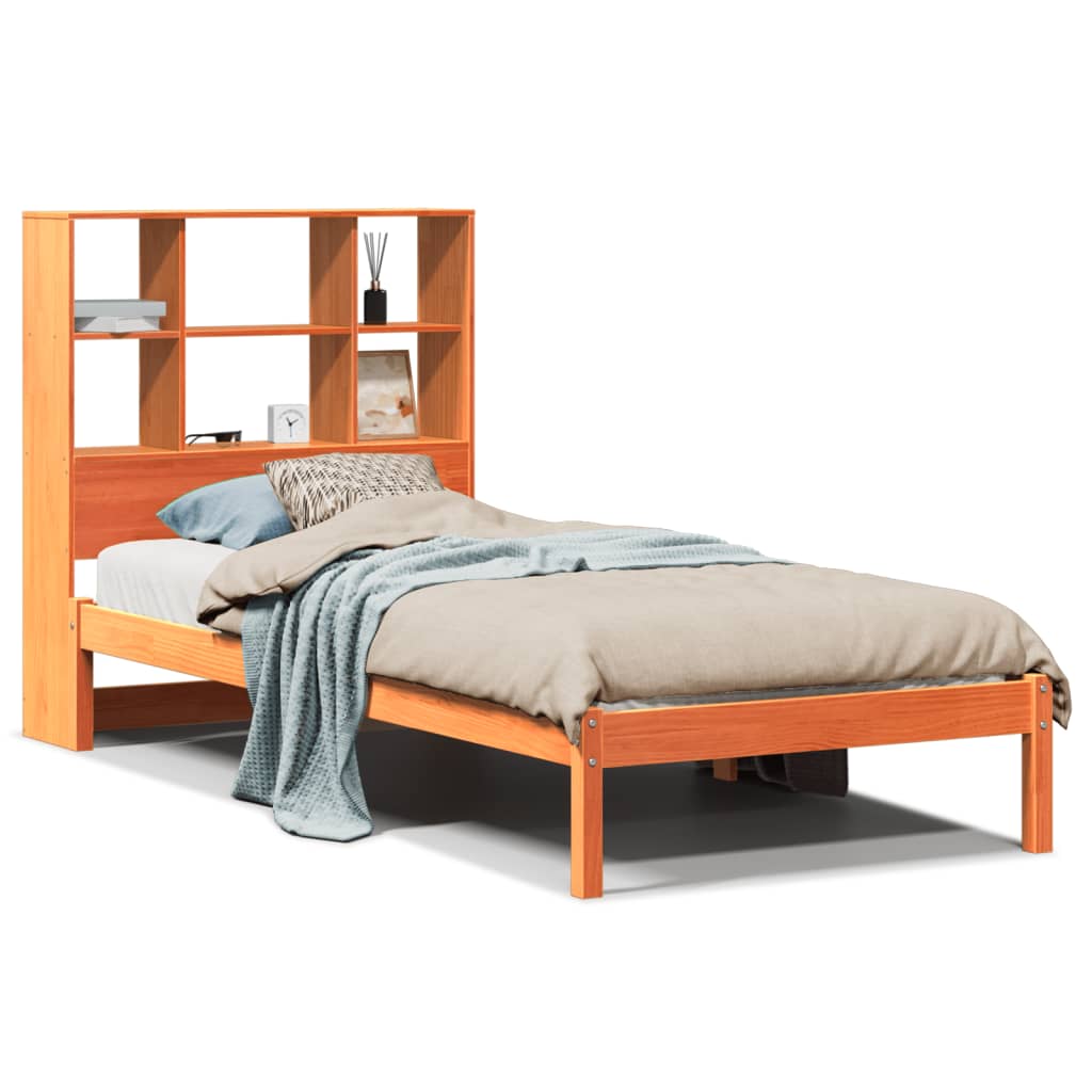 Lit bibliothèque sans matelas cire marron 100x200 cm pin massif - XIOS