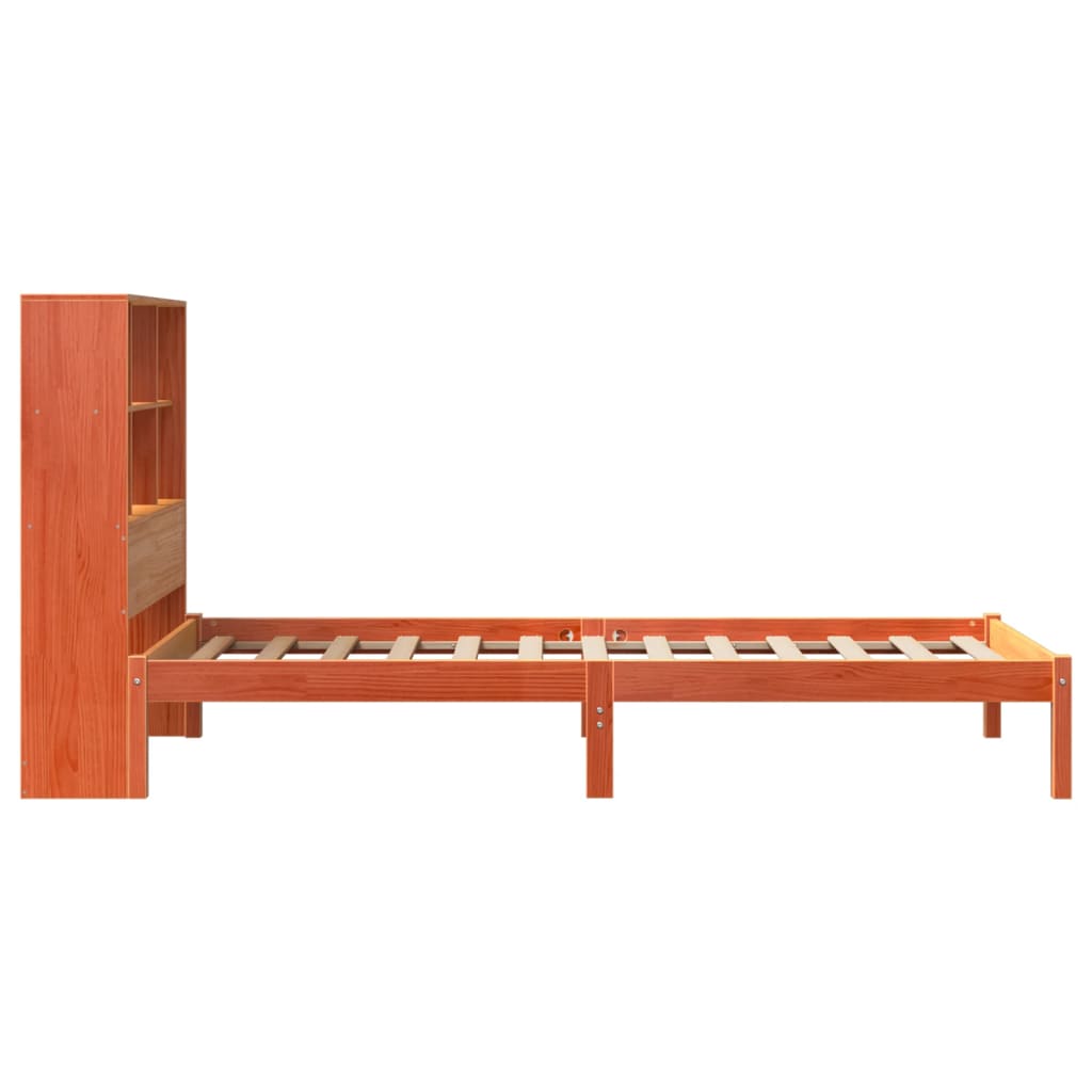 Lit bibliothèque sans matelas cire marron 100x200 cm pin massif - XIOS
