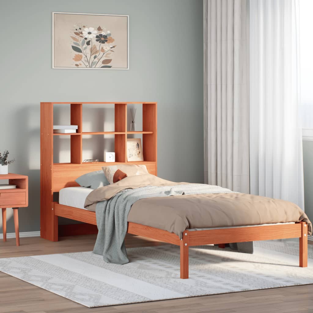Lit bibliothèque sans matelas cire marron 100x200 cm pin massif - XIOS