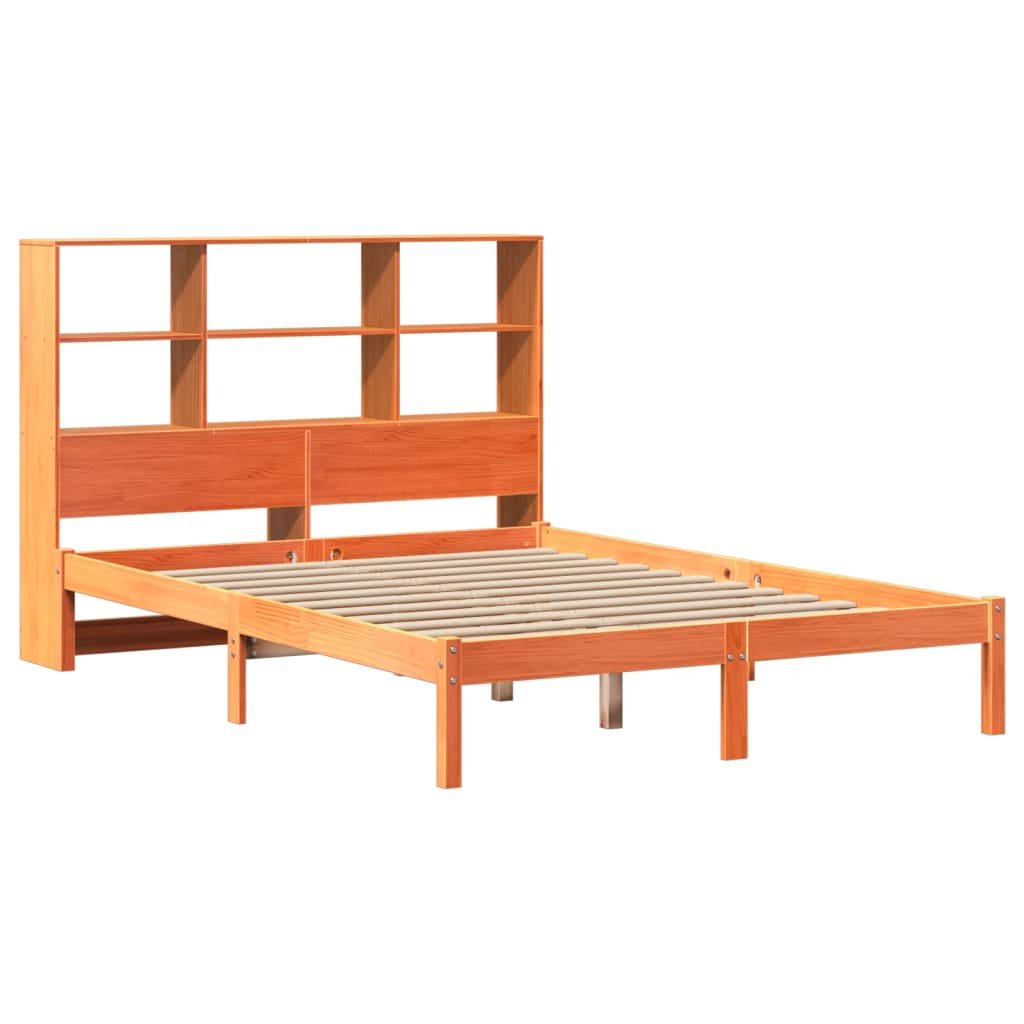 Lit bibliothèque sans matelas cire marron 160x200 cm pin massif - XIOS