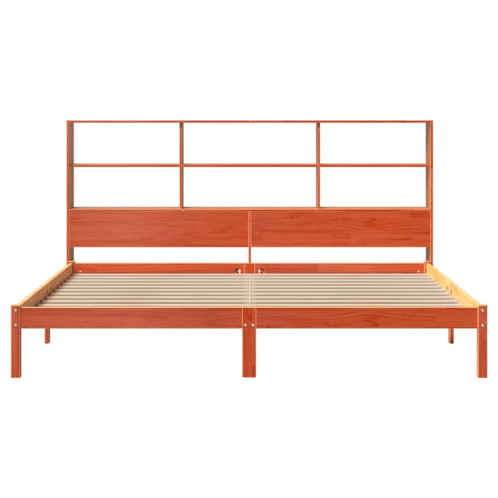 Lit bibliothèque sans matelas cire marron 180x200 cm pin massif - XIOS