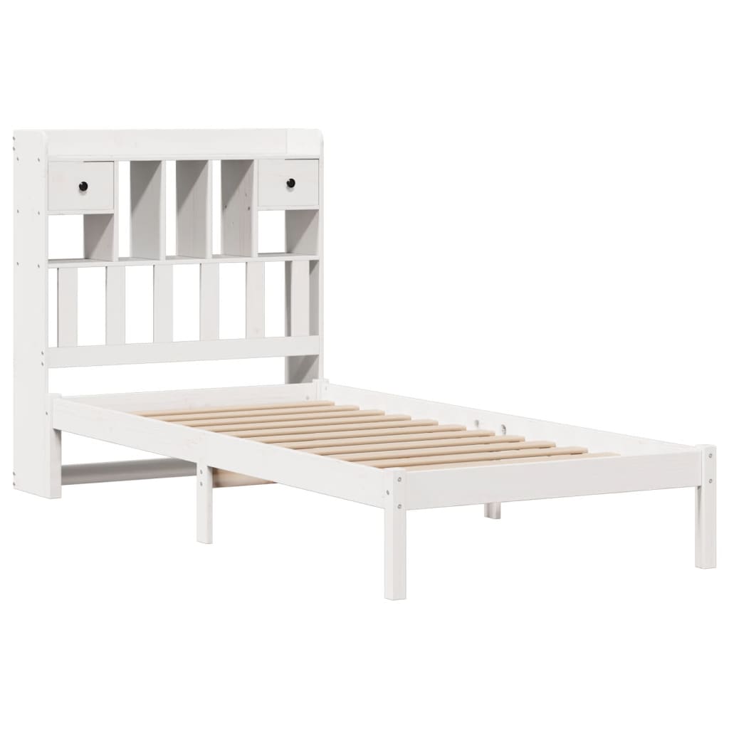 Lit bibliothèque sans matelas blanc 75x190cm bois de pin massif - XIOS