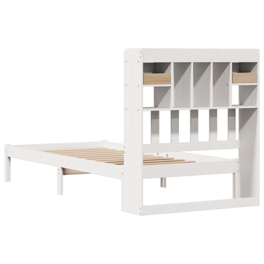 Lit bibliothèque sans matelas blanc 75x190cm bois de pin massif - XIOS