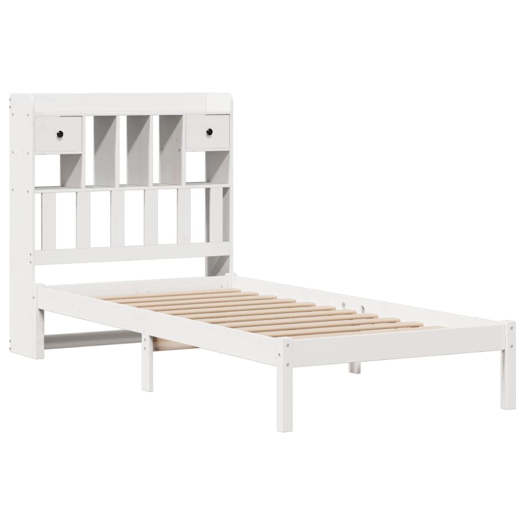 Lit bibliothèque sans matelas blanc 90x190cm bois de pin massif - XIOS