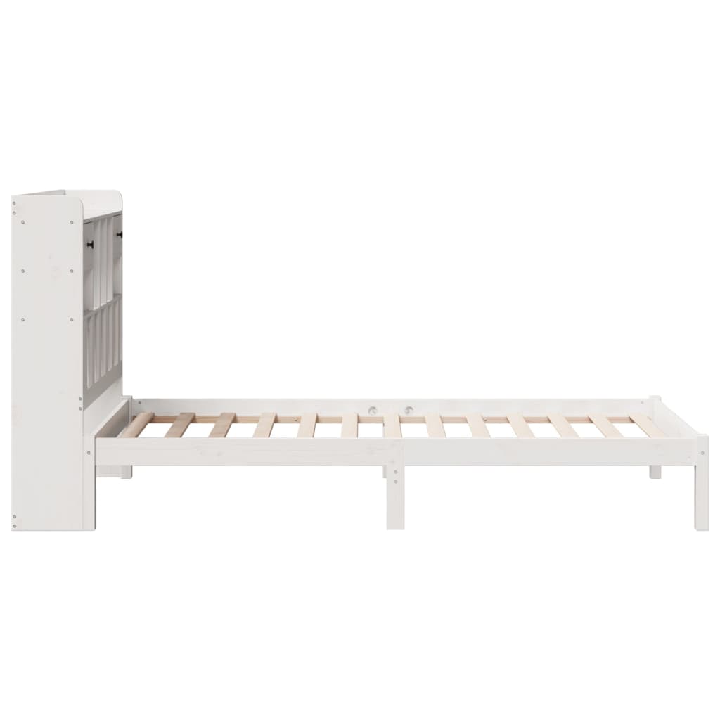 Lit bibliothèque sans matelas blanc 90x190cm bois de pin massif - XIOS