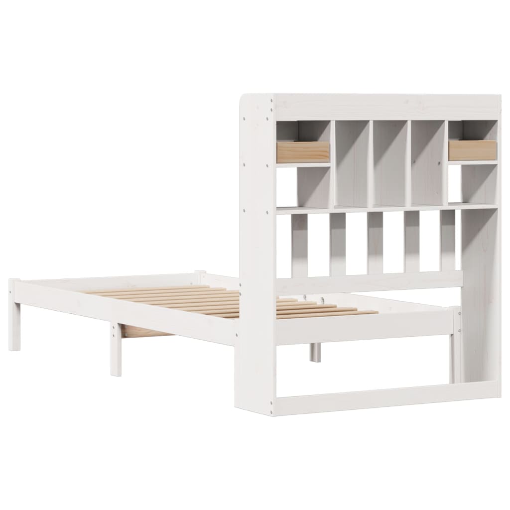 Lit bibliothèque sans matelas blanc 90x190cm bois de pin massif - XIOS