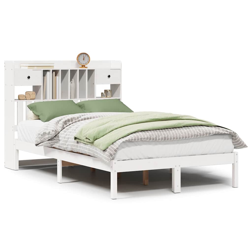 Lit bibliothèque sans matelas blanc 135x190 cm bois pin massif - XIOS