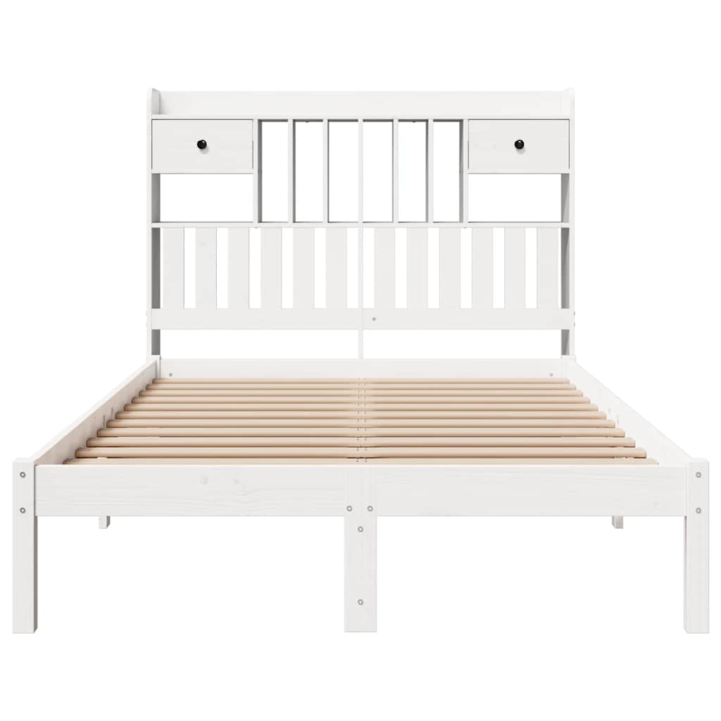 Lit bibliothèque sans matelas blanc 135x190 cm bois pin massif - XIOS