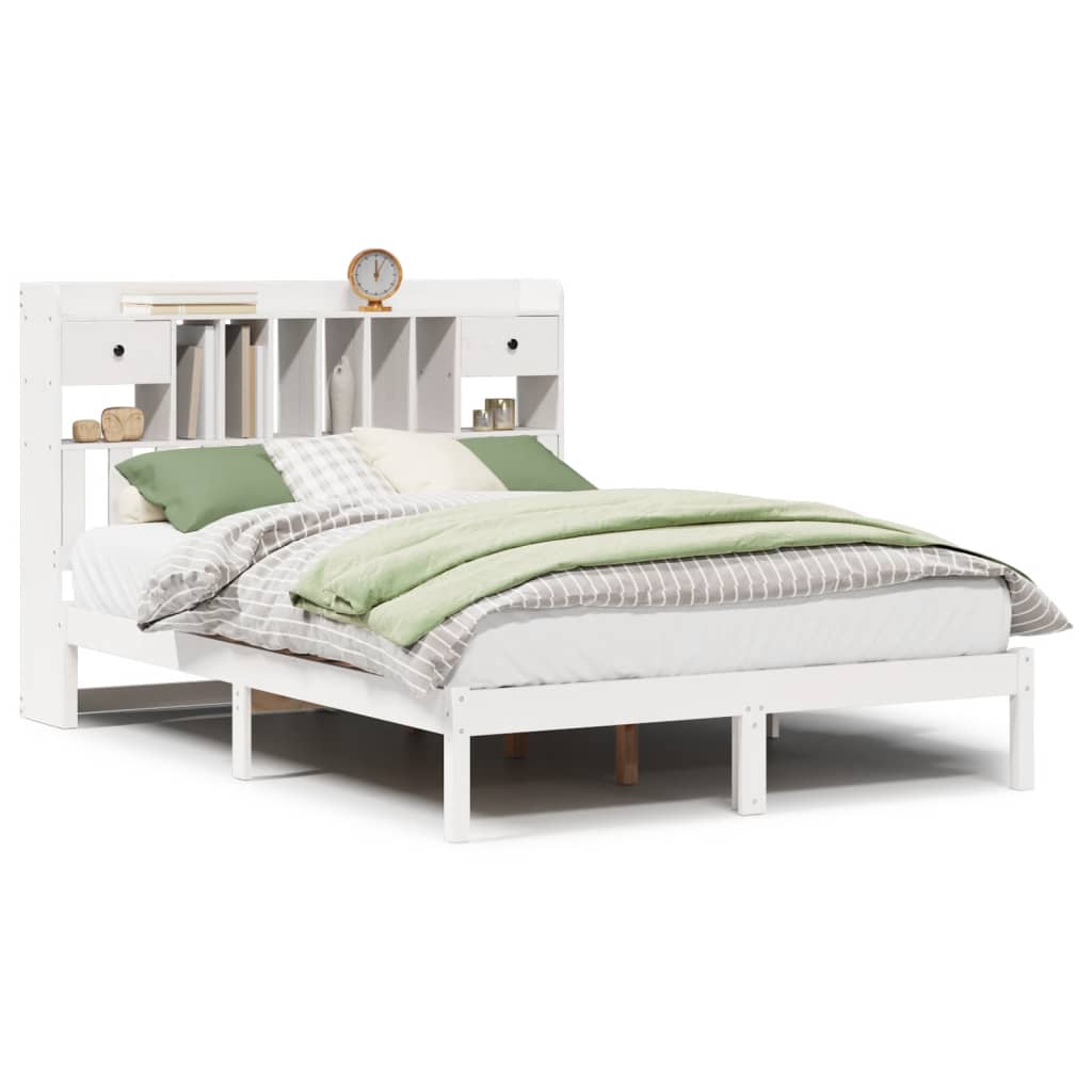 Lit bibliothèque sans matelas blanc 140x190 cm bois pin massif - XIOS