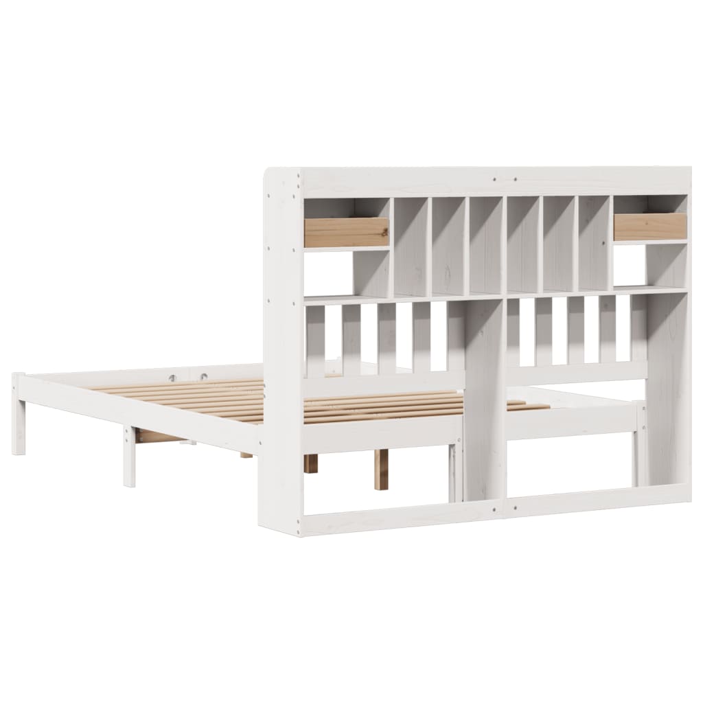 Lit bibliothèque sans matelas blanc 140x190 cm bois pin massif - XIOS