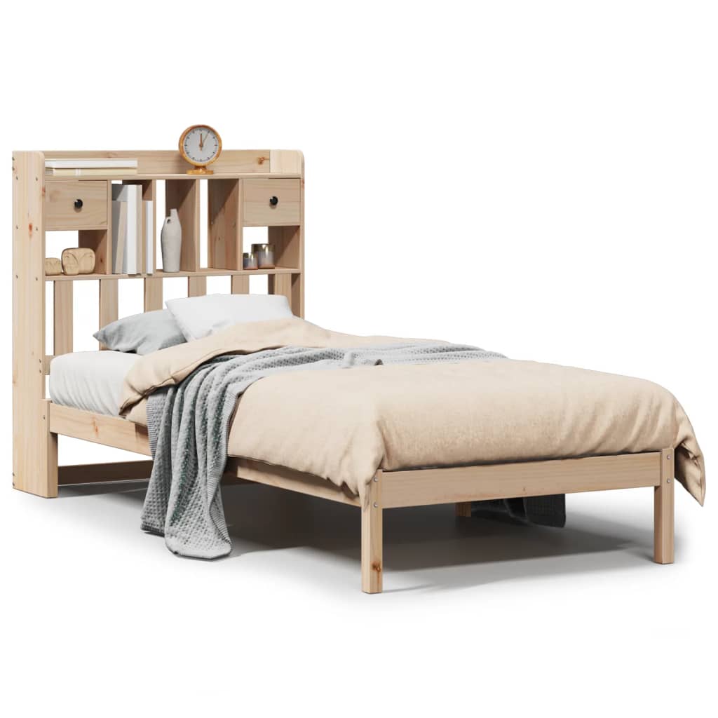 Lit bibliothèque sans matelas 90x200 cm bois de pin massif - XIOS