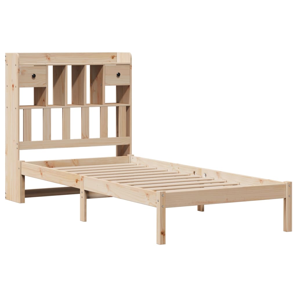 Lit bibliothèque sans matelas 90x200 cm bois de pin massif - XIOS