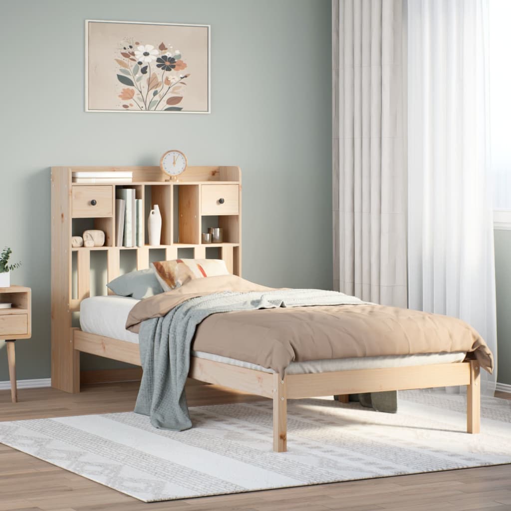 Lit bibliothèque sans matelas 90x200 cm bois de pin massif - XIOS