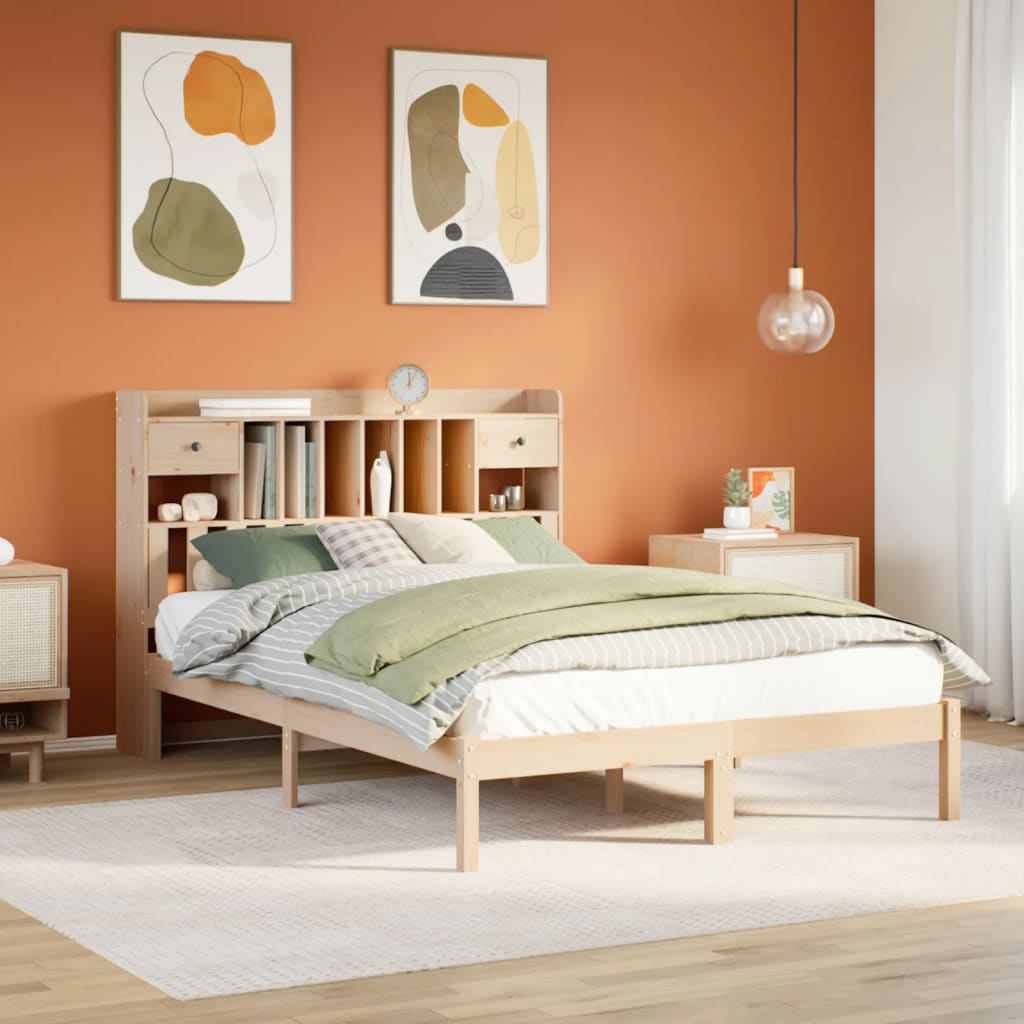 Lit bibliothèque sans matelas 140x200 cm bois massif de pin - XIOS