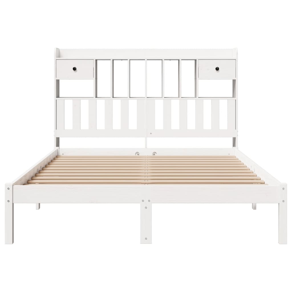 Lit bibliothèque sans matelas blanc 150x200 cm bois pin massif - XIOS