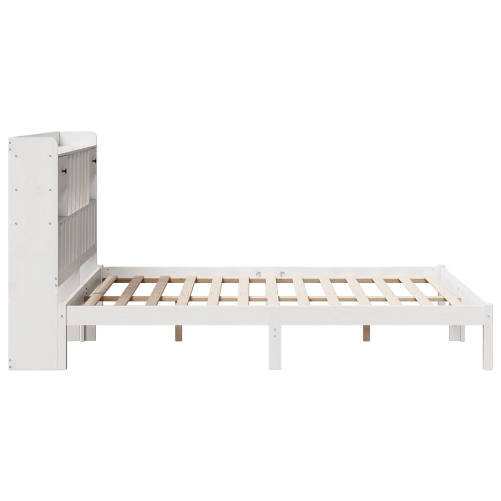 Lit bibliothèque sans matelas blanc 150x200 cm bois pin massif - XIOS