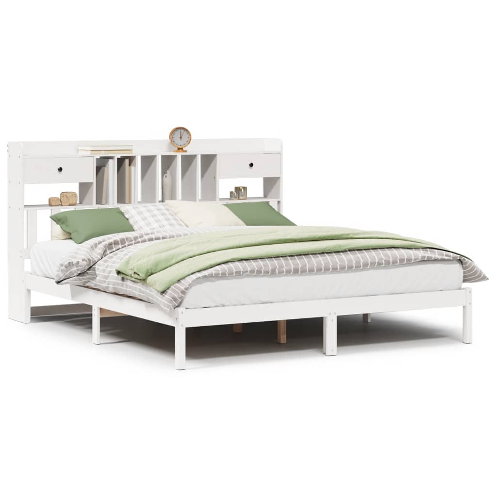 Lit bibliothèque sans matelas blanc 180x200 cm bois pin massif - XIOS