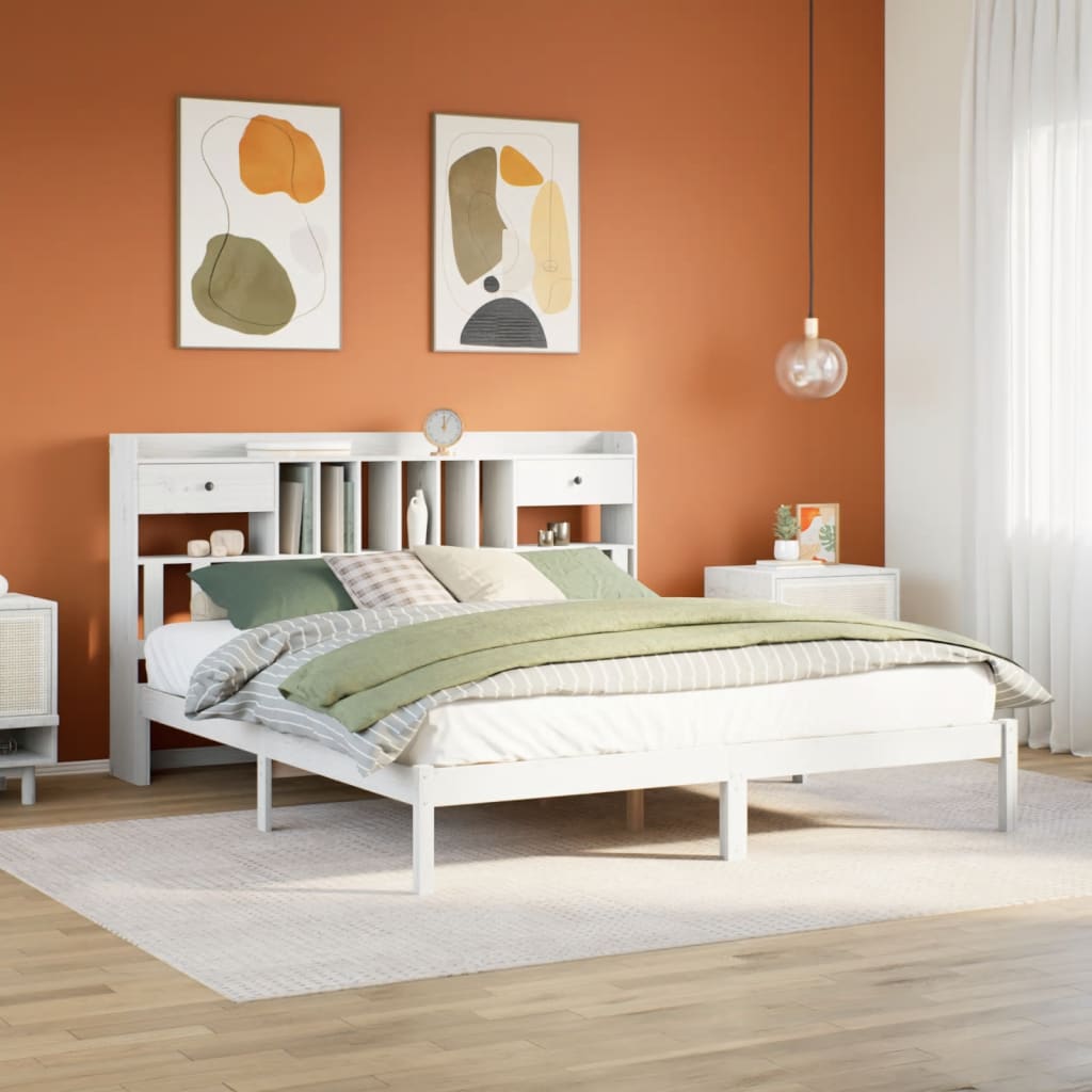 Lit bibliothèque sans matelas blanc 180x200 cm bois pin massif - XIOS