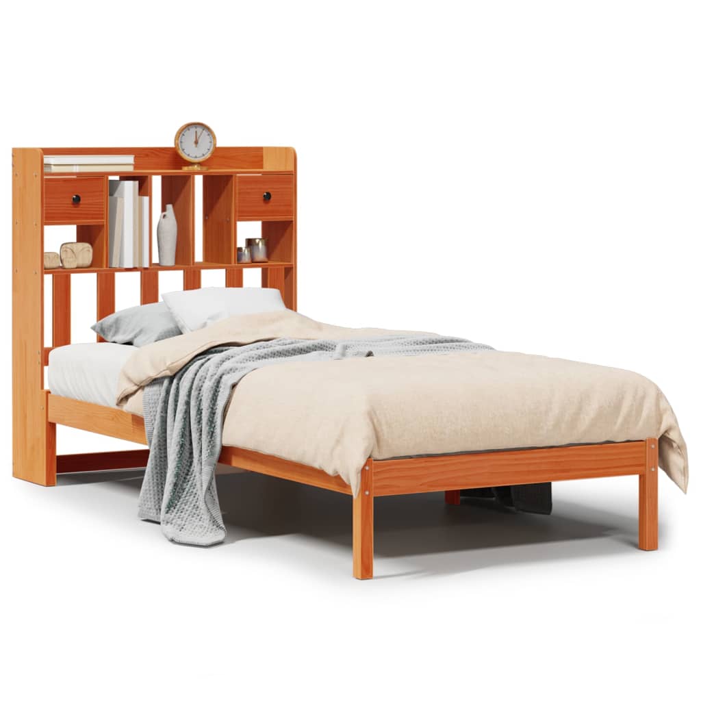 Lit bibliothèque sans matelas cire marron 75x190 cm pin massif - XIOS