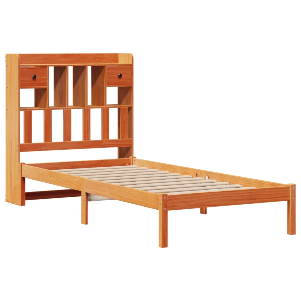Lit bibliothèque sans matelas cire marron 75x190 cm pin massif - XIOS