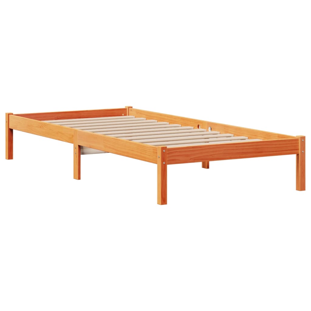 Lit bibliothèque sans matelas cire marron 75x190 cm pin massif - XIOS