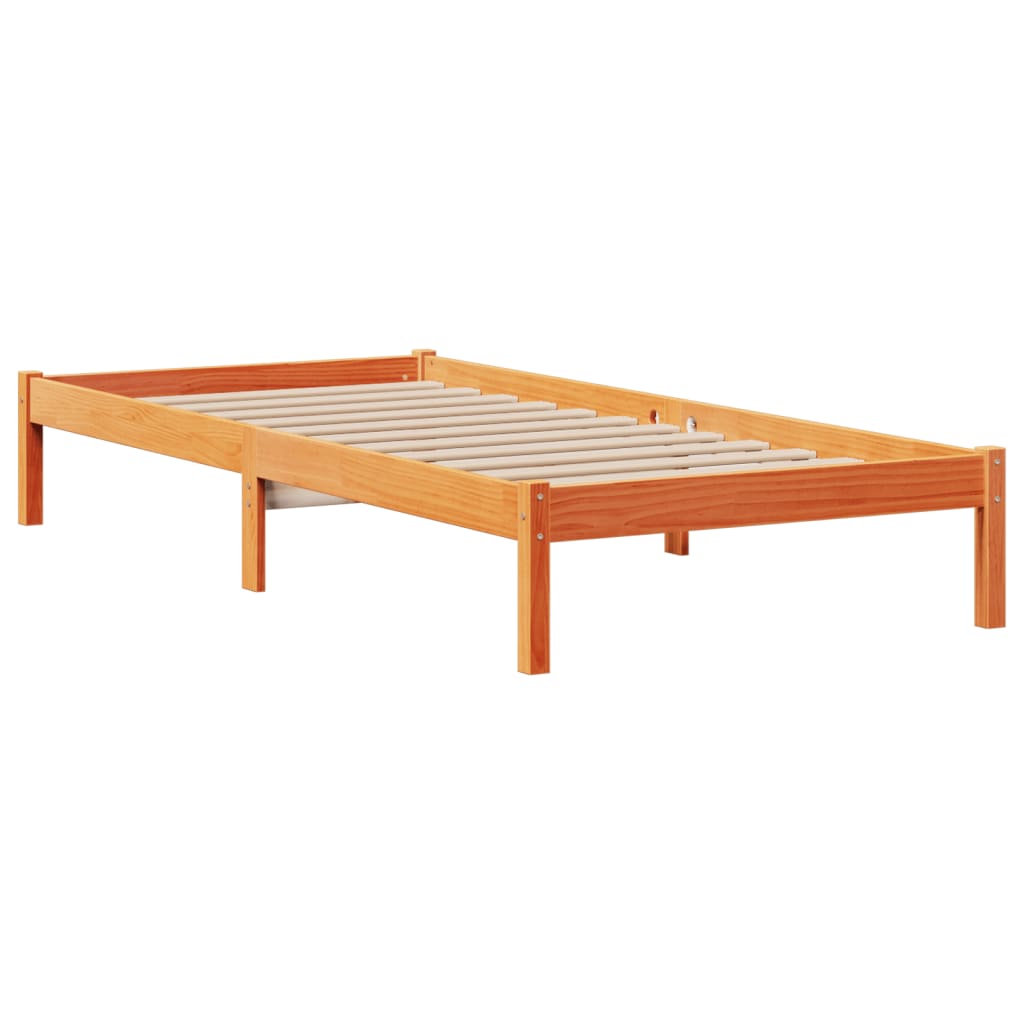 Lit bibliothèque sans matelas cire marron 100x200 cm pin massif - XIOS