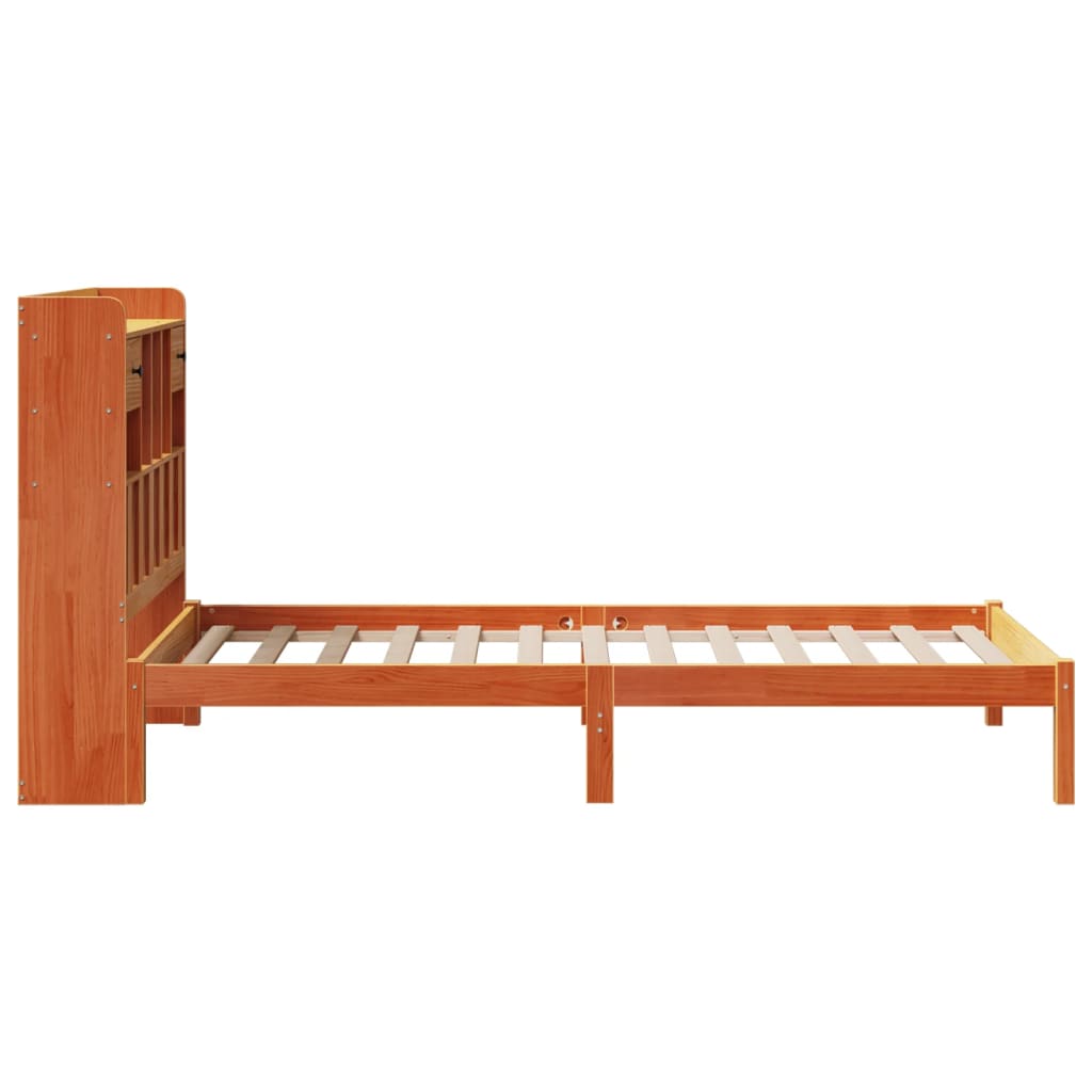 Lit bibliothèque sans matelas cire marron 100x200 cm pin massif - XIOS