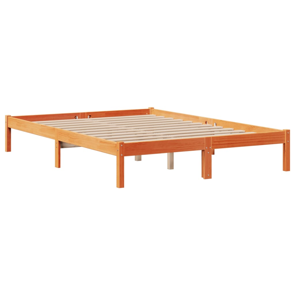 Lit bibliothèque sans matelas cire marron 160x200 cm pin massif - XIOS