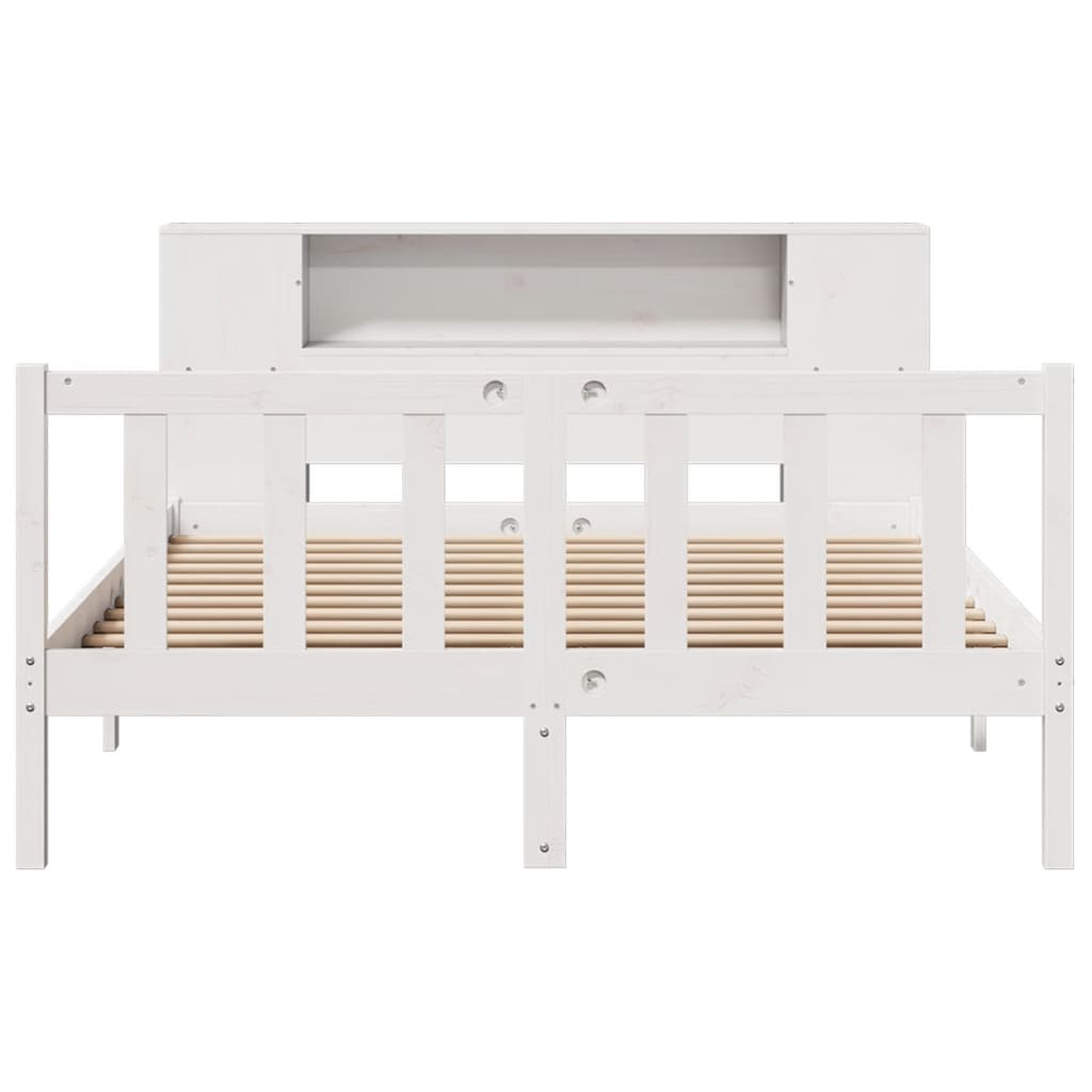 Lit bibliothèque sans matelas blanc 140x200 cm bois pin massif