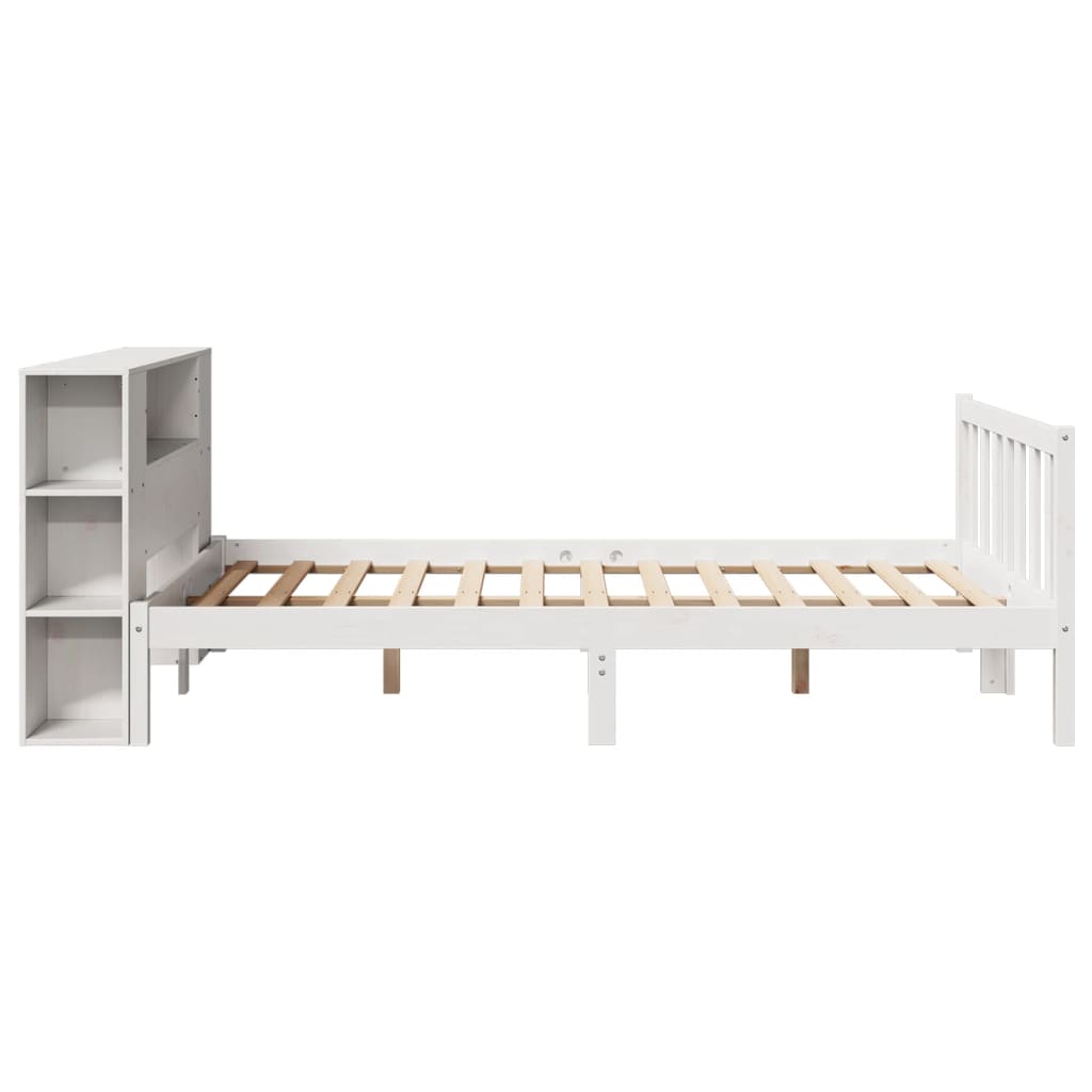 Lit bibliothèque sans matelas blanc 140x200 cm bois pin massif
