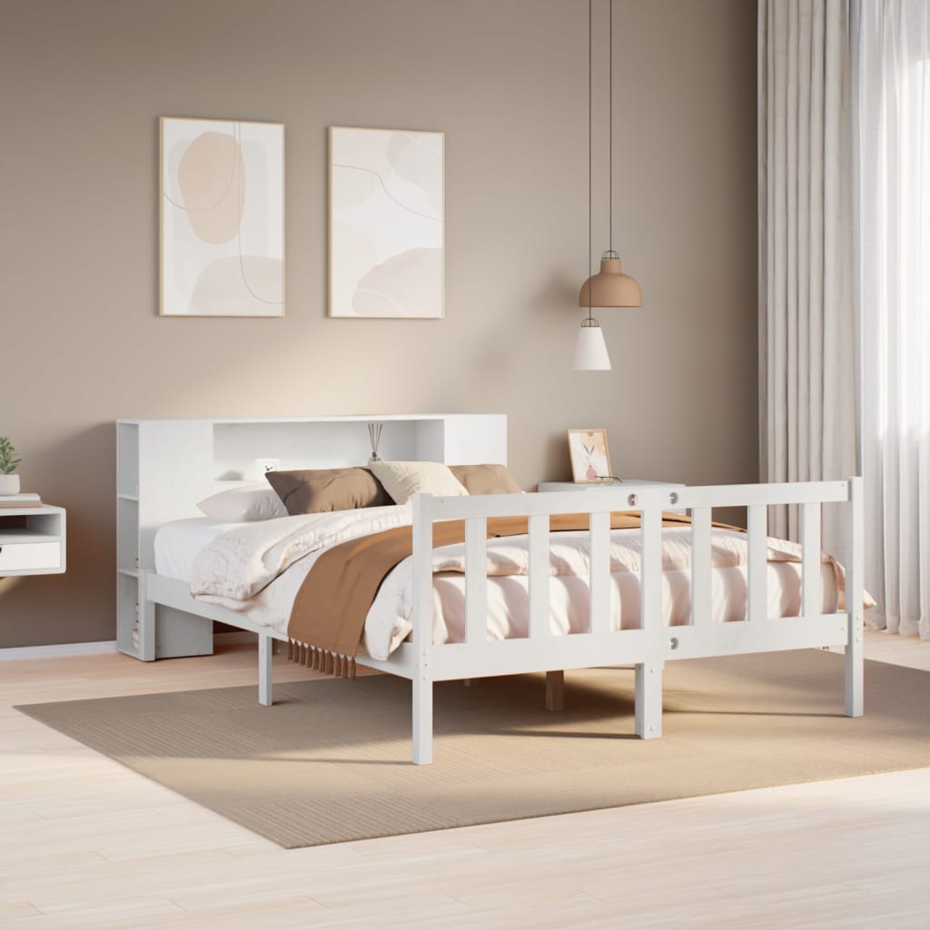 Lit bibliothèque sans matelas blanc 140x200 cm bois pin massif