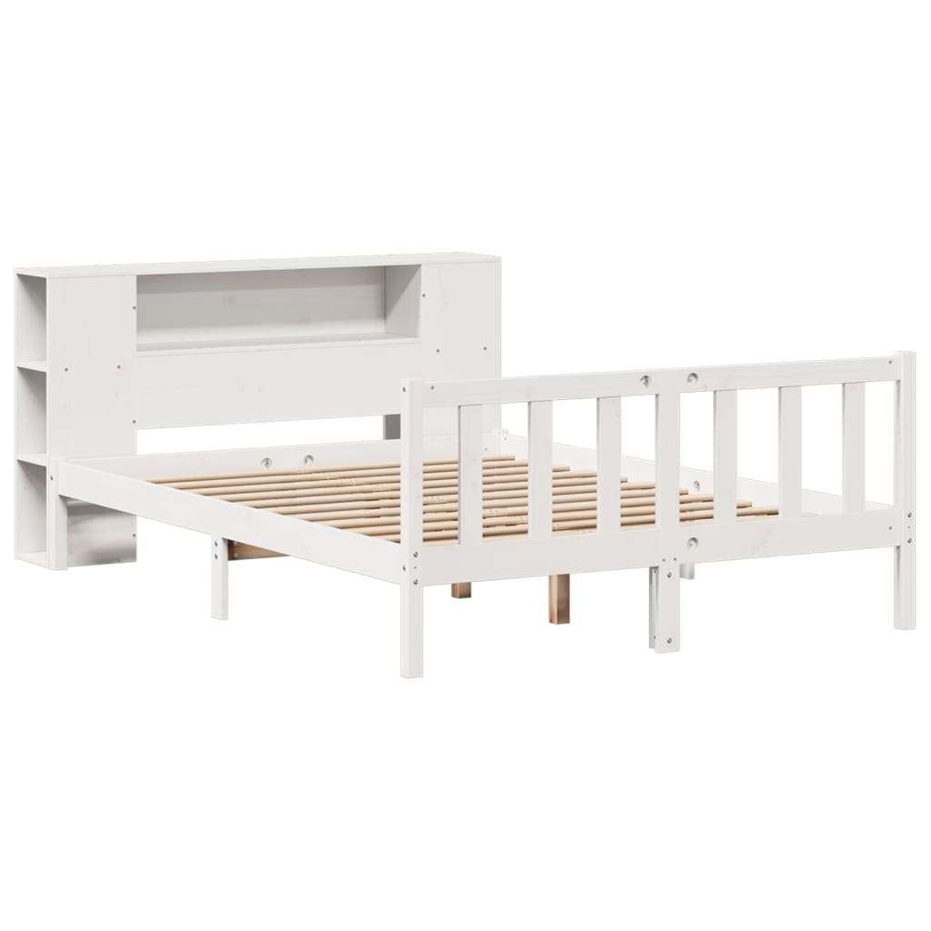 Lit bibliothèque sans matelas blanc 150x200 cm bois pin massif - XIOS