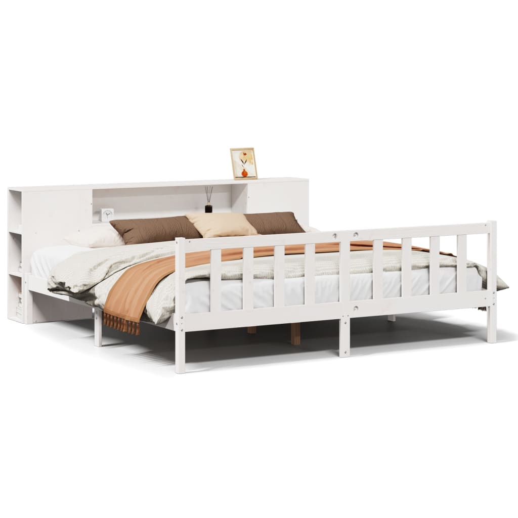 Lit bibliothèque sans matelas blanc 180x200 cm bois pin massif - XIOS