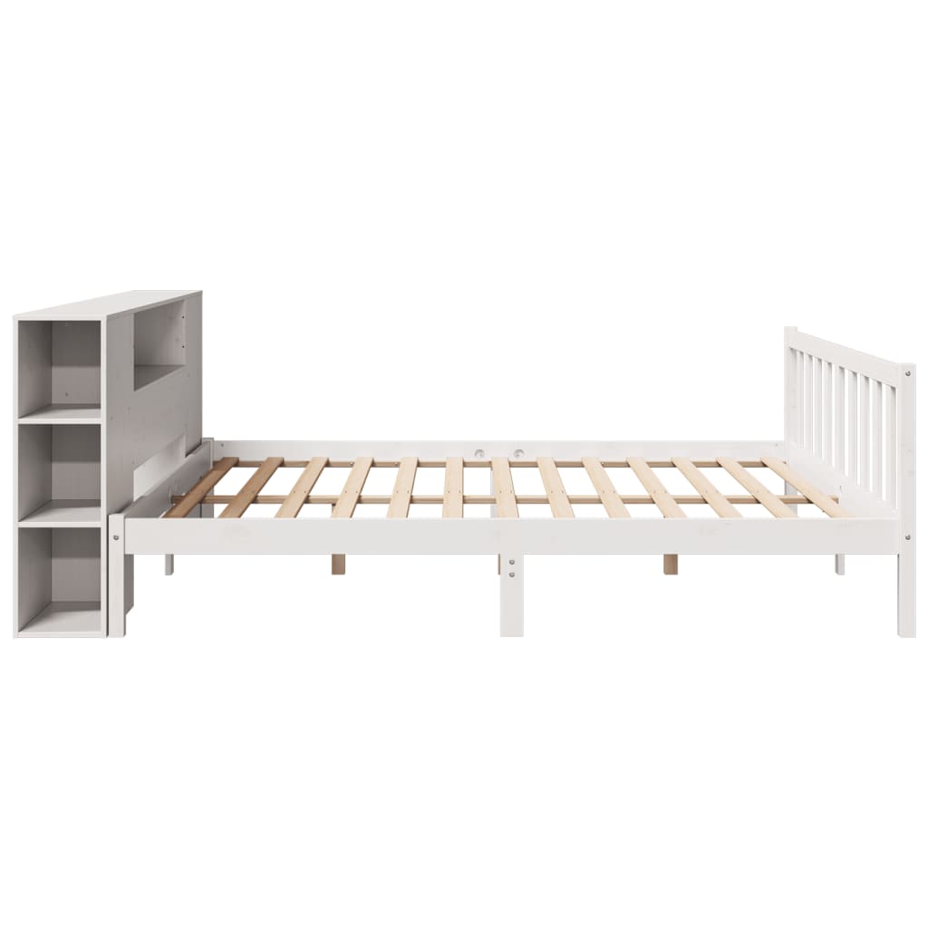 Lit bibliothèque sans matelas blanc 180x200 cm bois pin massif - XIOS
