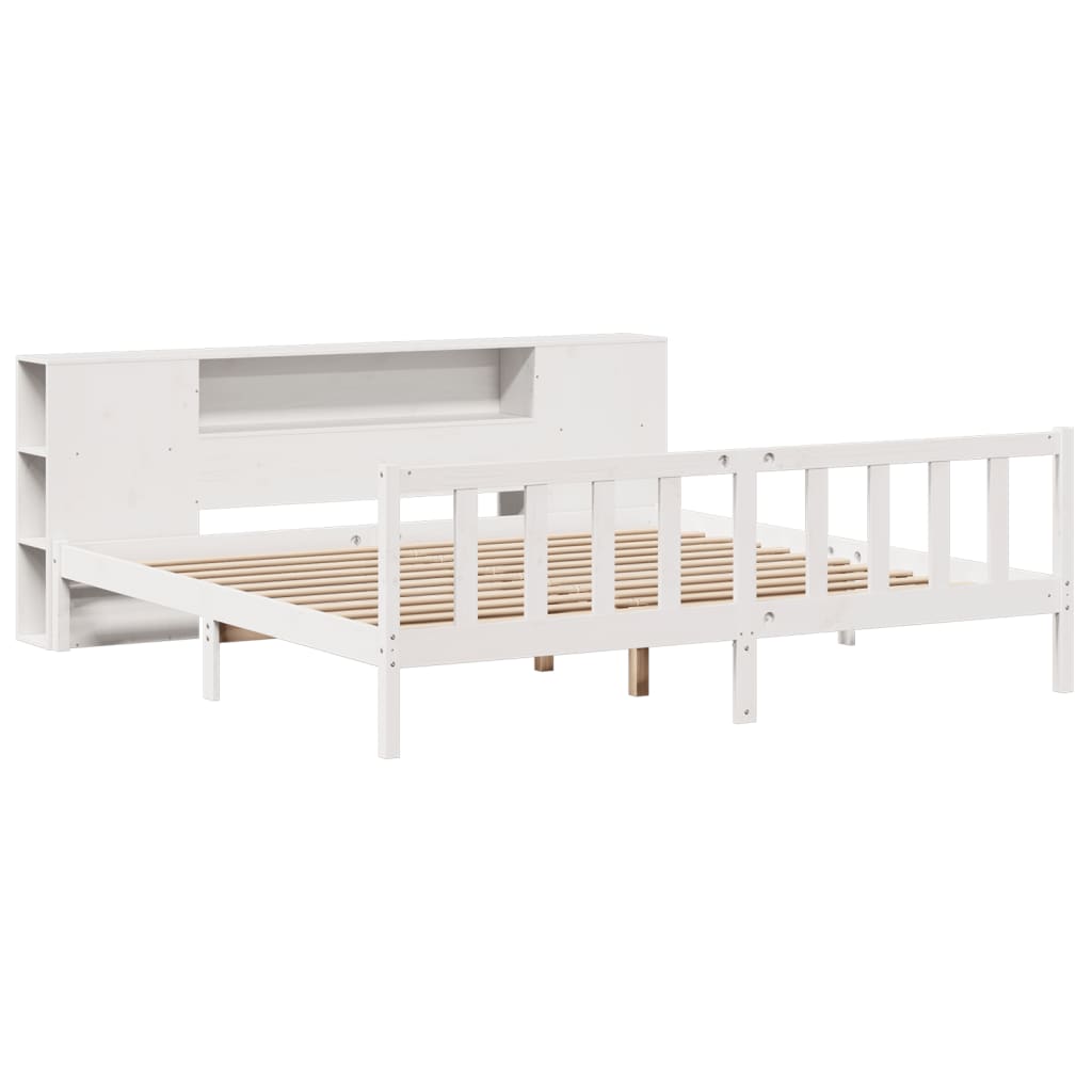 Lit bibliothèque sans matelas blanc 200x200 cm bois pin massif - XIOS