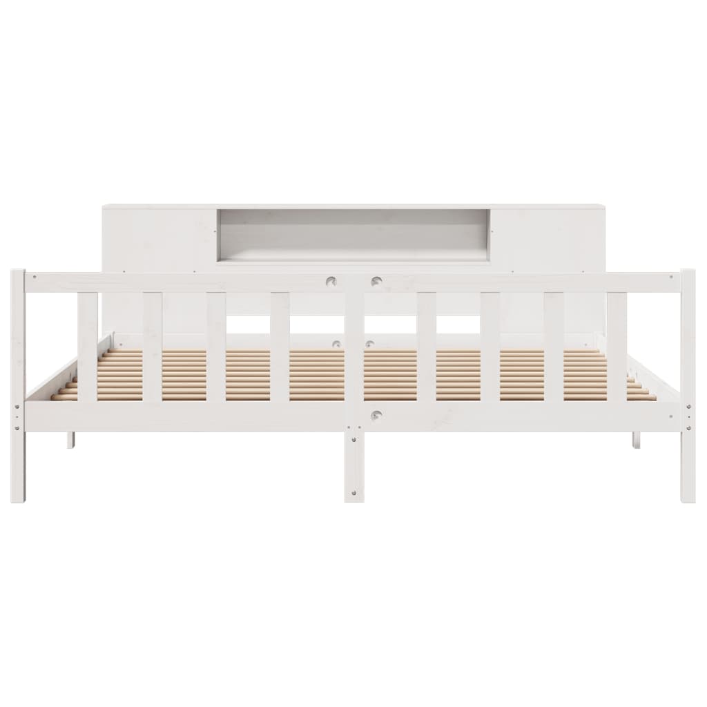 Lit bibliothèque sans matelas blanc 200x200 cm bois pin massif - XIOS