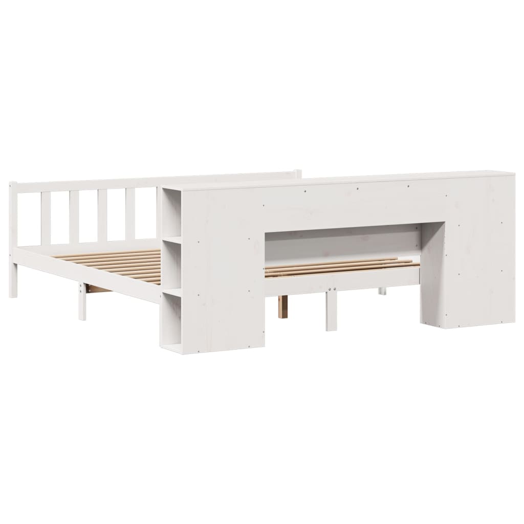 Lit bibliothèque sans matelas blanc 200x200 cm bois pin massif - XIOS