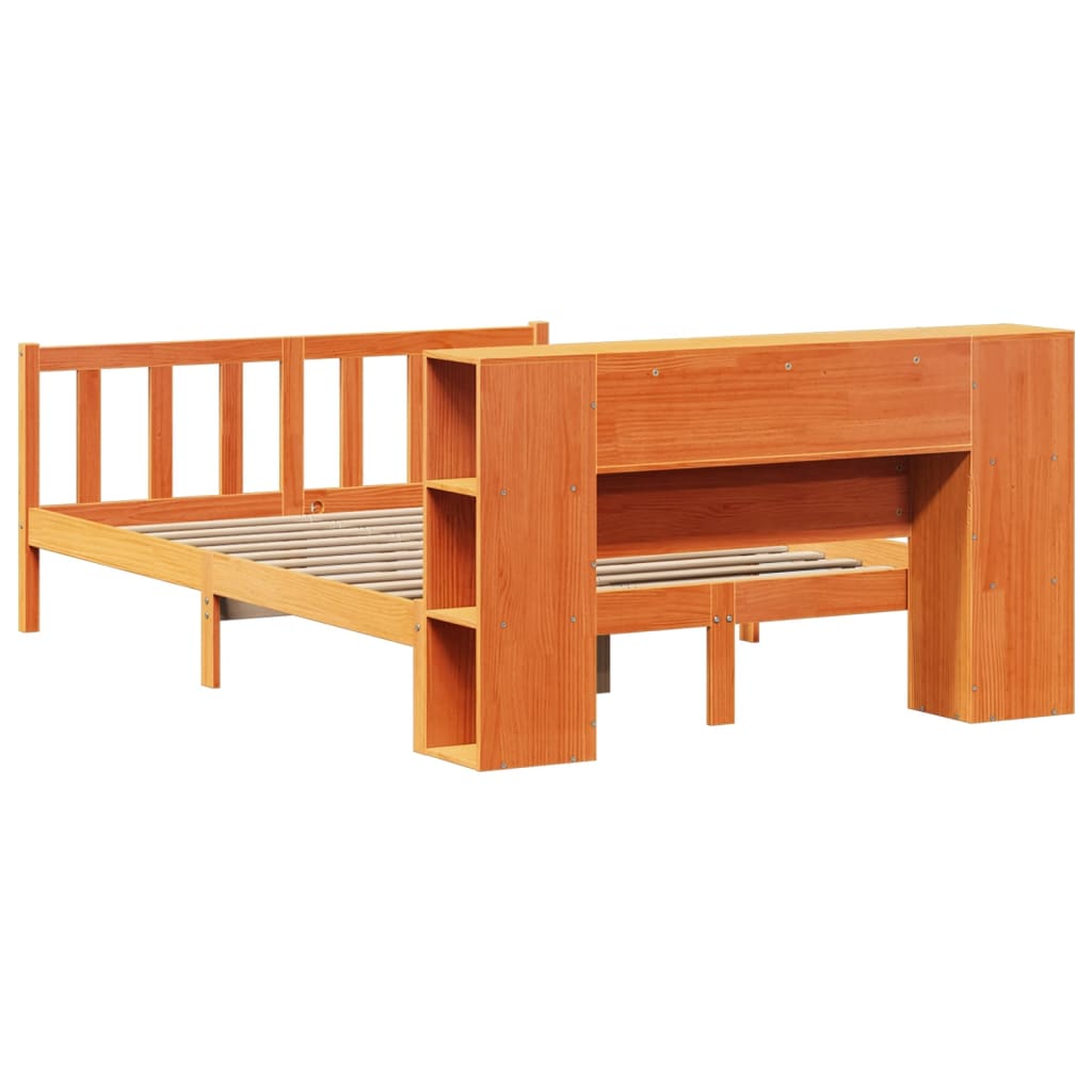 Lit bibliothèque sans matelas cire marron 135x190 cm pin massif