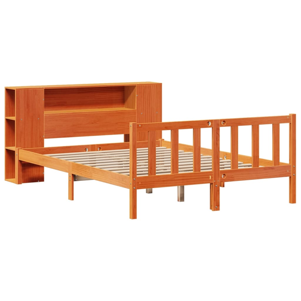 Lit bibliothèque sans matelas cire marron 140x200 cm pin massif