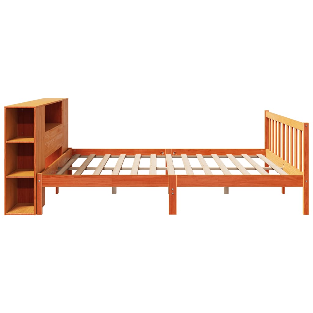 Lit bibliothèque sans matelas cire marron 200x200 cm pin massif