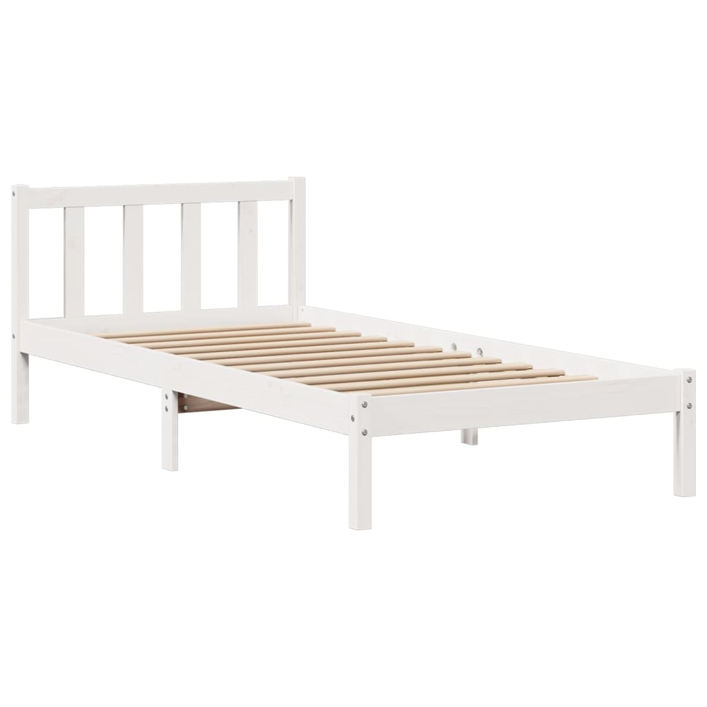 Lit bibliothèque sans matelas blanc 90x190cm bois de pin massif - XIOS