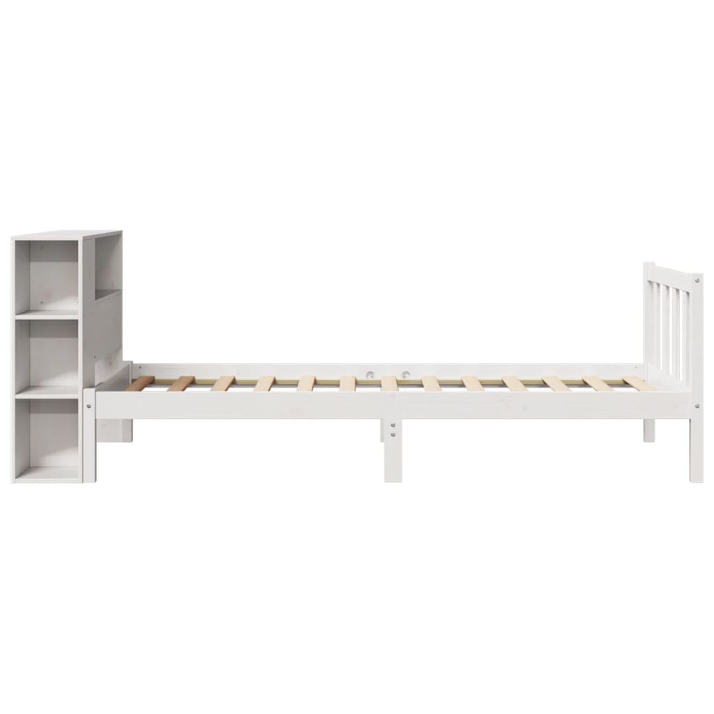 Lit bibliothèque sans matelas blanc 90x200cm bois de pin massif - XIOS
