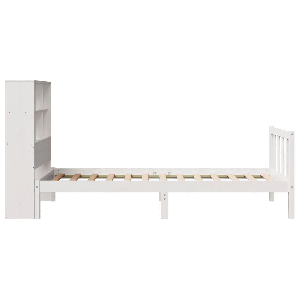 Lit bibliothèque sans matelas blanc 90x190cm bois de pin massif - XIOS