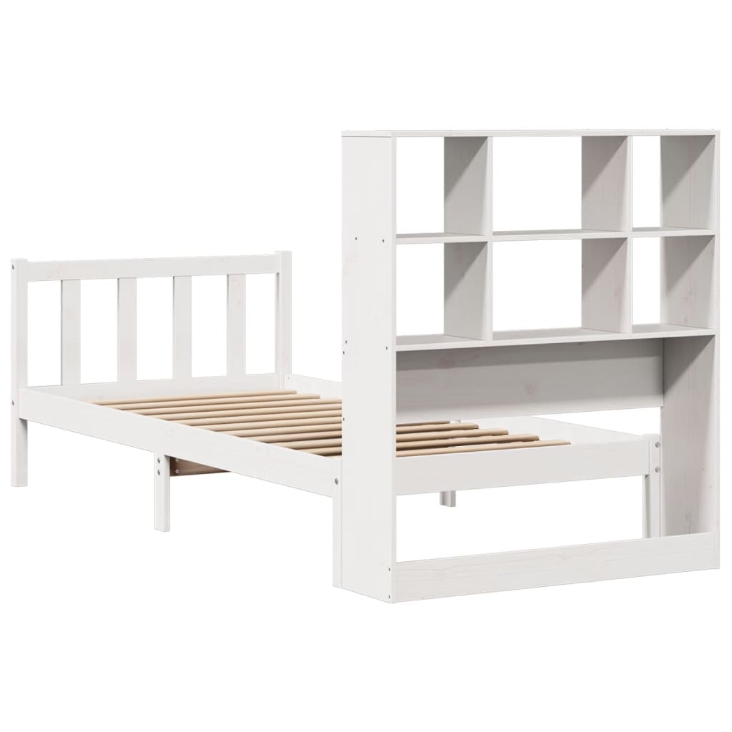 Lit bibliothèque sans matelas blanc 90x190cm bois de pin massif - XIOS