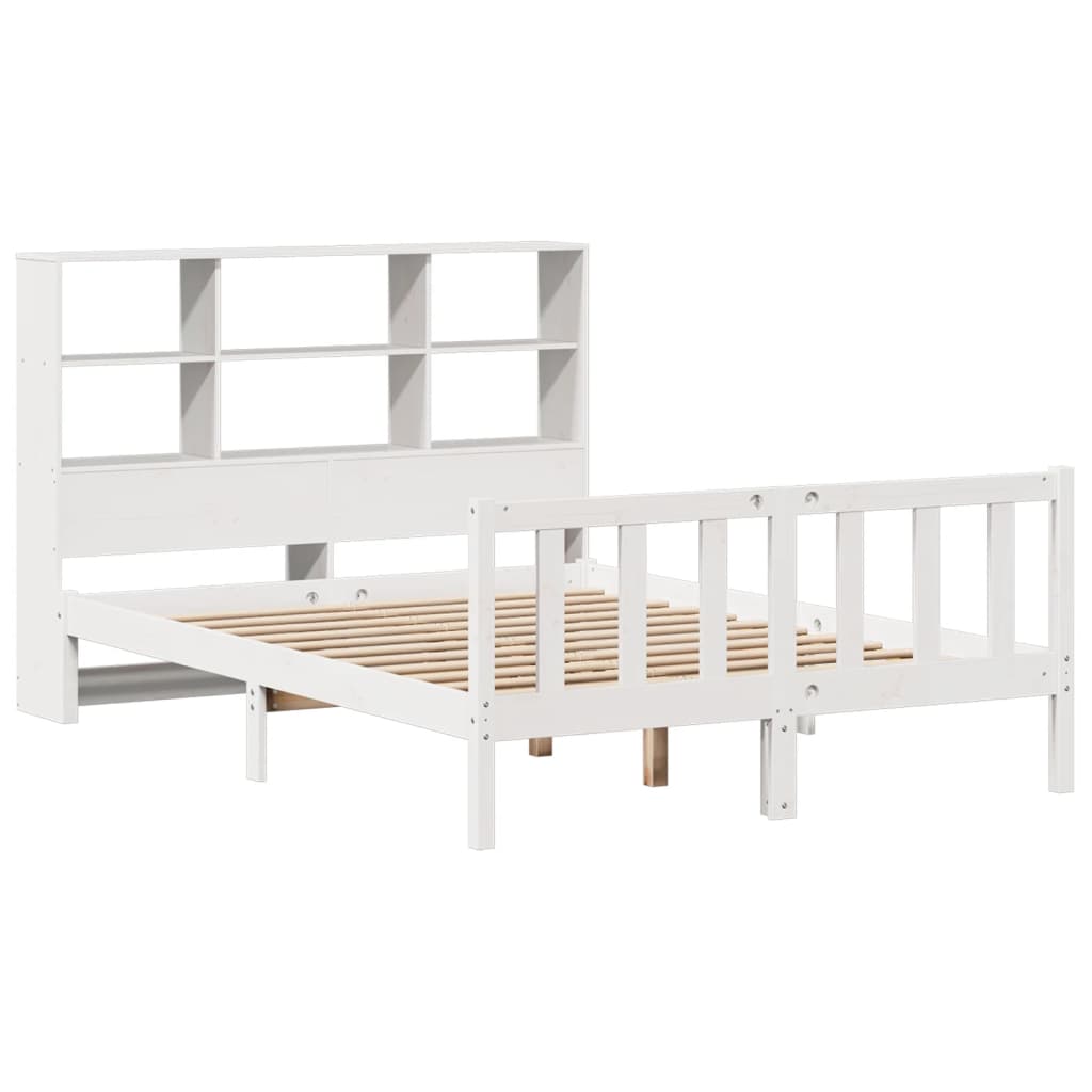 Lit bibliothèque sans matelas blanc 160x200 cm bois pin massif