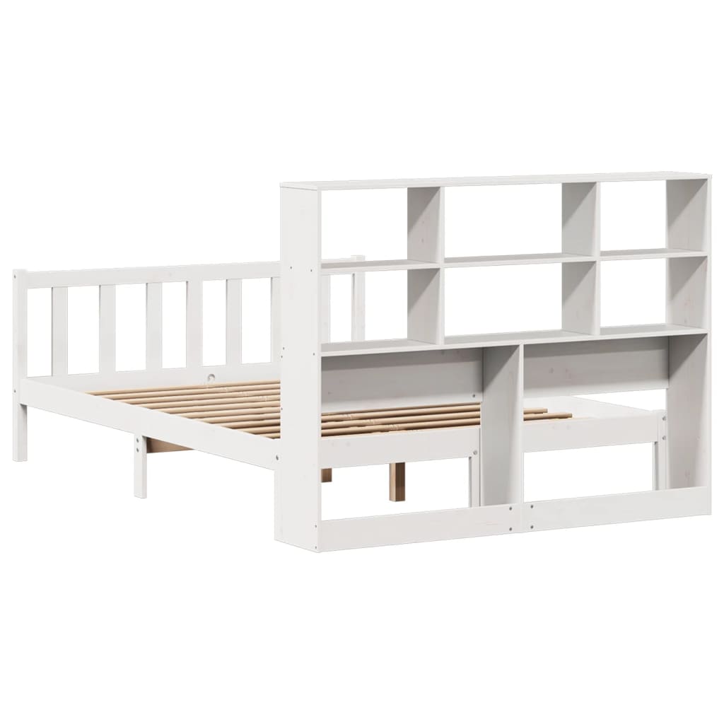 Lit bibliothèque sans matelas blanc 160x200 cm bois pin massif
