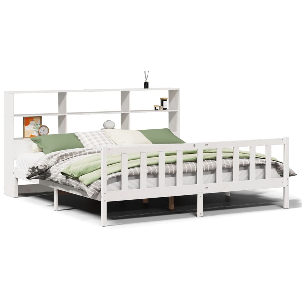 Lit bibliothèque sans matelas blanc 180x200 cm bois pin massif - XIOS