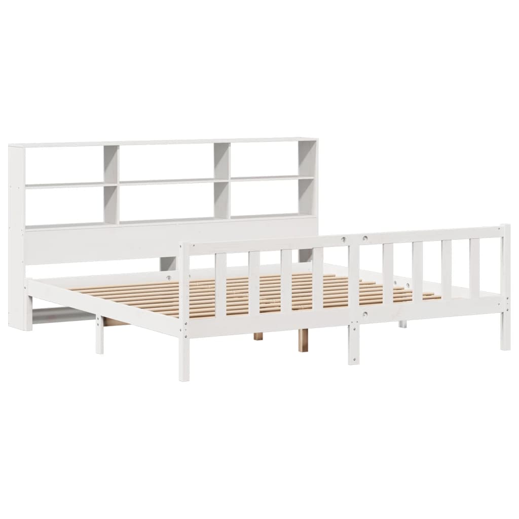 Lit bibliothèque sans matelas blanc 180x200 cm bois pin massif - XIOS