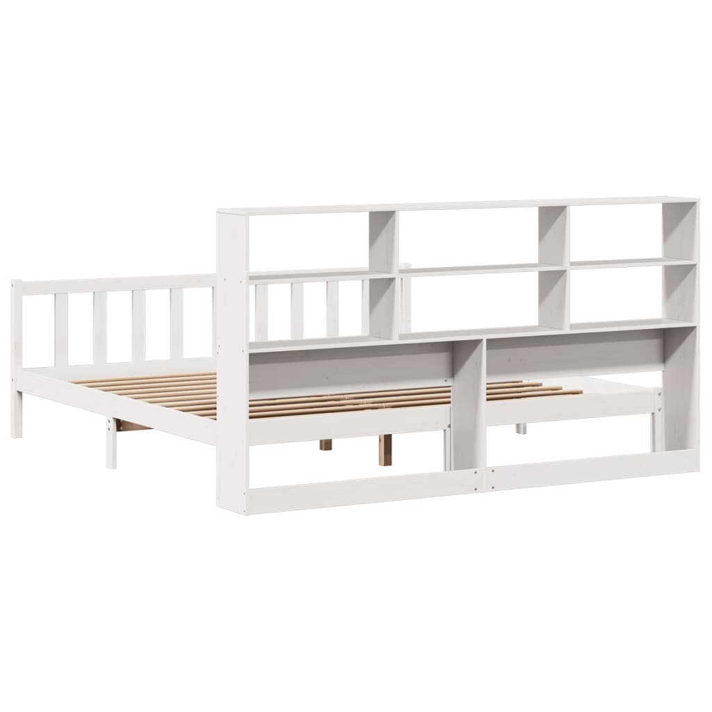 Lit bibliothèque sans matelas blanc 180x200 cm bois pin massif - XIOS