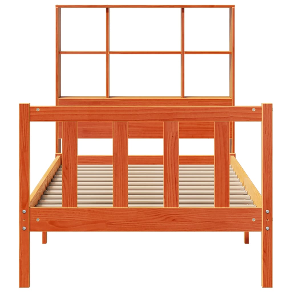 Lit bibliothèque sans matelas cire marron 100x200 cm pin massif - XIOS